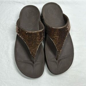 Fitflop Bronze Sequin slip On Sandals, 8